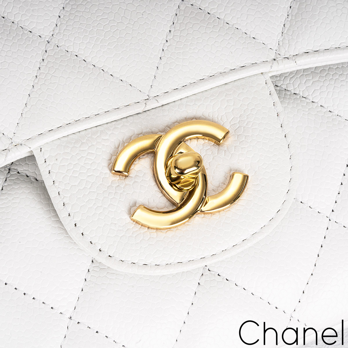 Chanel White Caviar Jumbo Classic Double Flap Bag